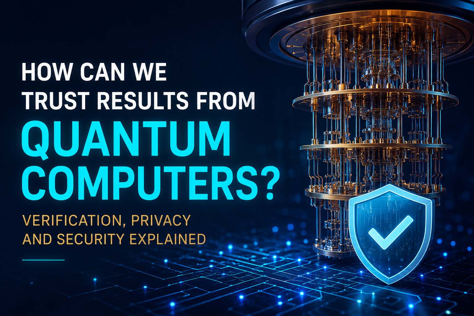 Illustration showing secure verification of quantum computations between a cloud quantum computer and a user, highlighting trust, privacy, and quantum security.